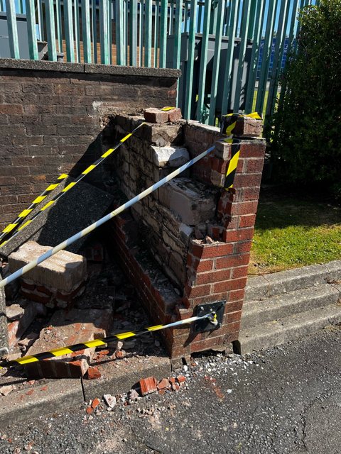 Damaged gate pier